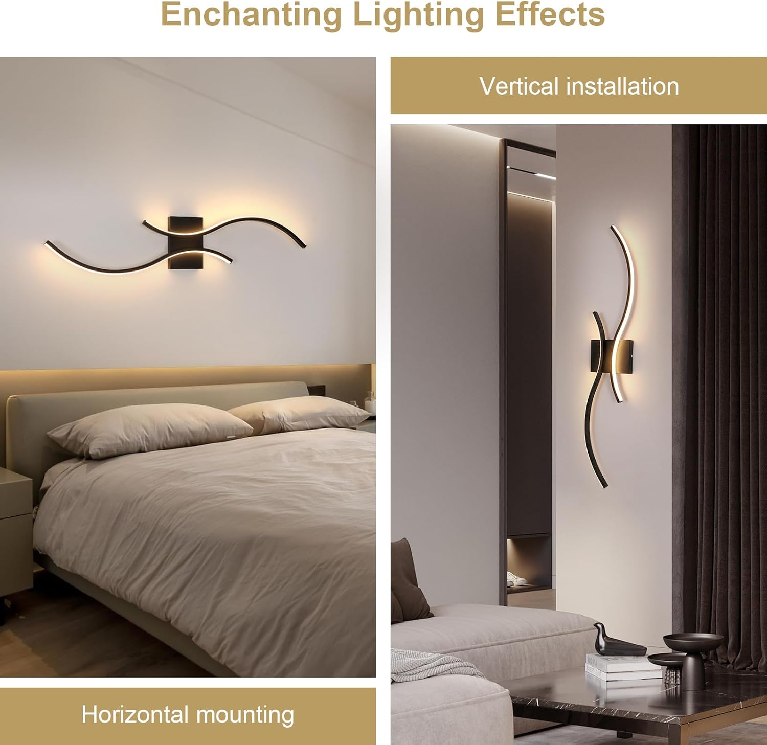 Applique - Telaio in alluminio nero, luce calda