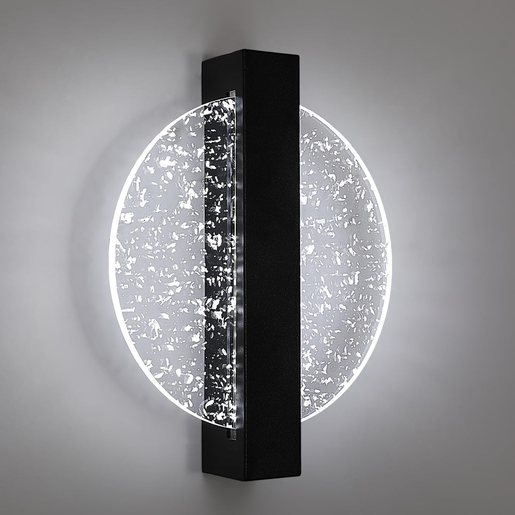 Comely Applique Murale Interieur LED 12W, Noir Ronde 1500LM Lumière Blanche Froide 6500K Lampe Murale LED avec Feuille d'argent, Lampe Murale LED Moderne pour Couloir Salon Chambre