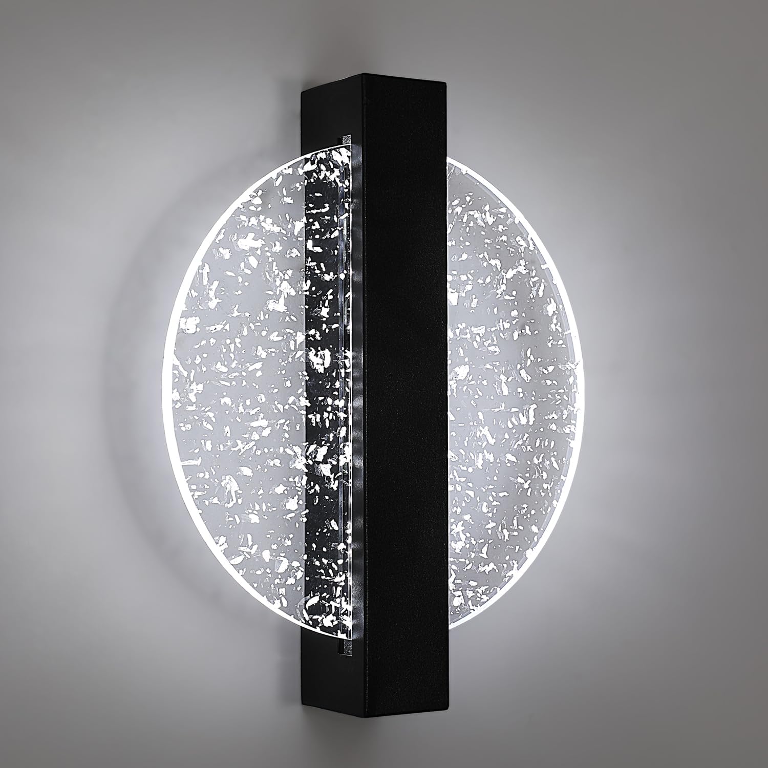 Comely Applique Murale Interieur LED 12W, Noir Ronde 1500LM Lumière Blanche Froide 6500K Lampe Murale LED avec Feuille d'argent, Lampe Murale LED Moderne pour Couloir Salon Chambre