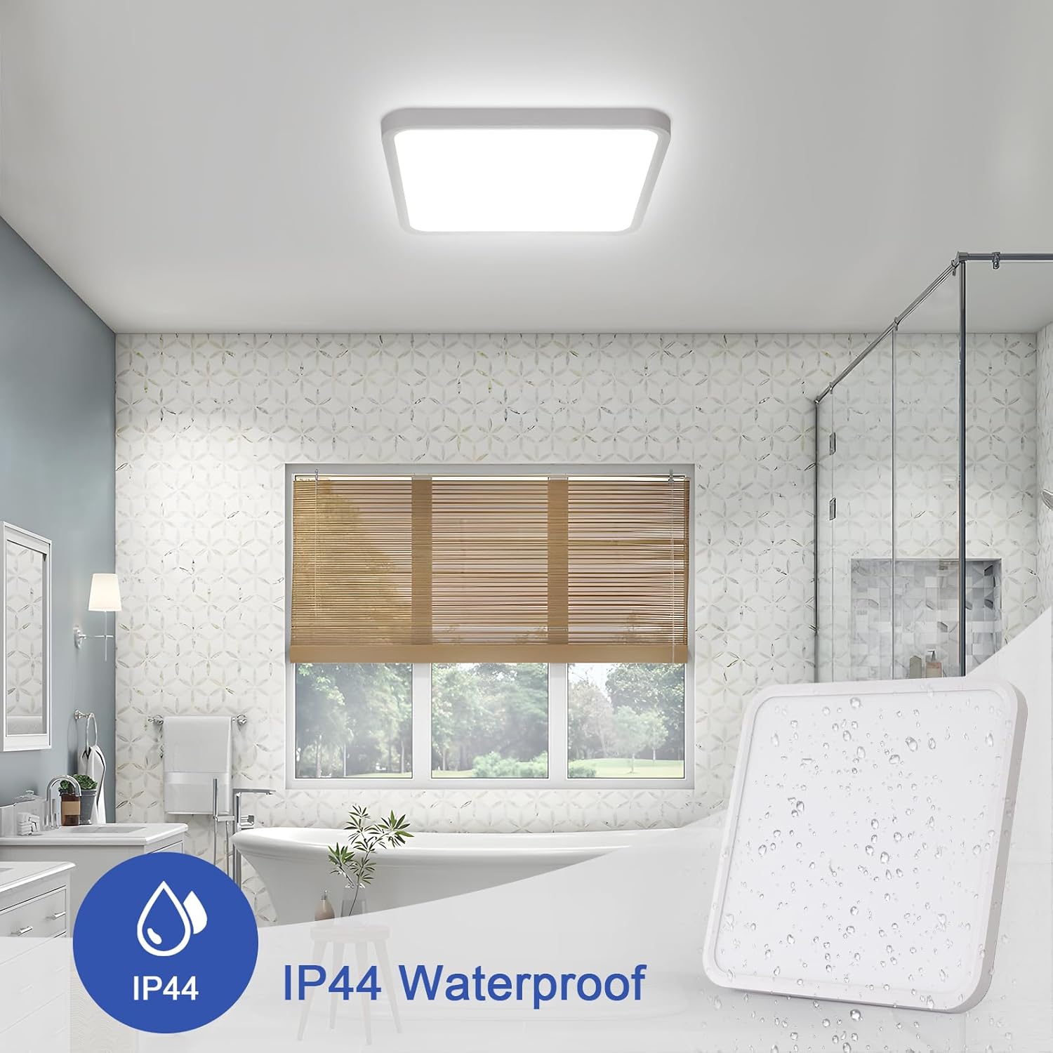 Ceiling Light - White Plastic Frame, White Light