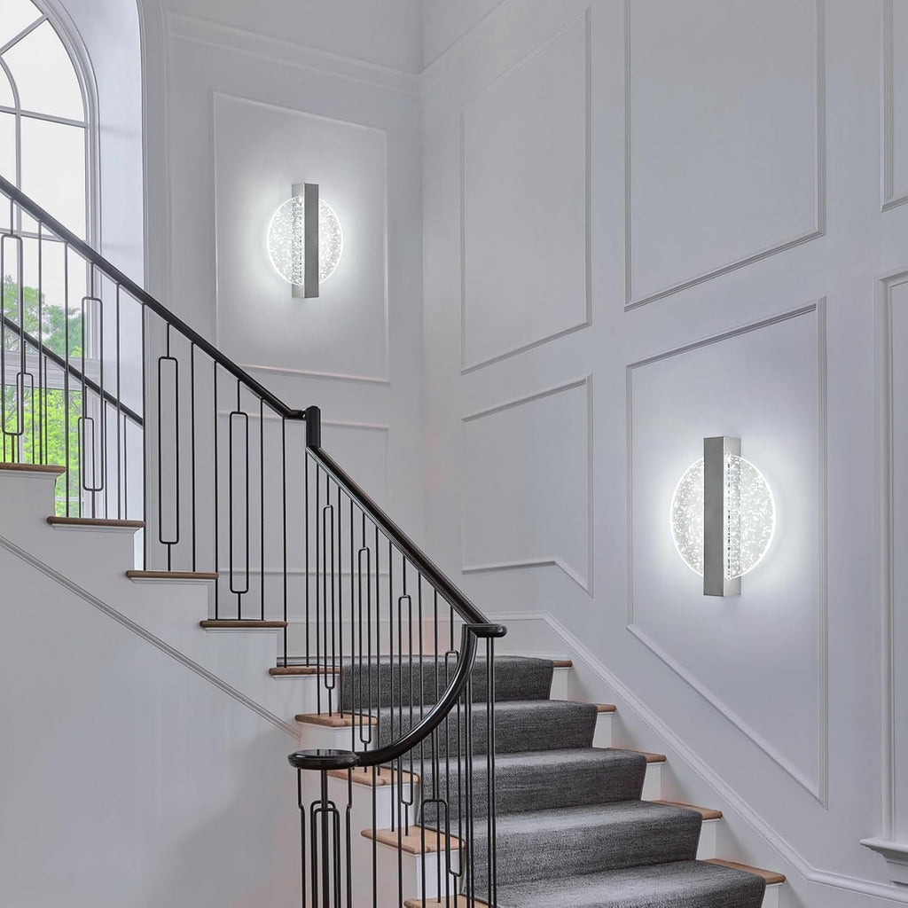 Comely Applique Murale LED Moderne, Argent 12W 3 Températures de Couleur 3000K/4500K/6500K Lampe Murale LED Pour Chambre à Coucher, Salon, Salle à Manger, Couloir, Escaliers
