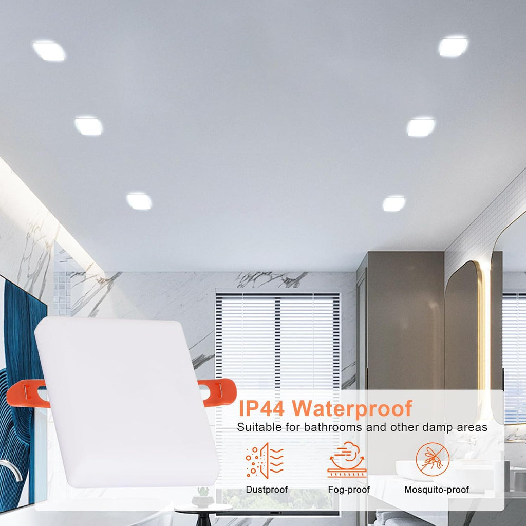 Comely - LED Recessed Downlight, 230V, Flat, 120mm, 6 Units, Cool White Spotlight, 6500K, 18W, 1170 lm, for Bathroom, Living Room, Kitchen, White