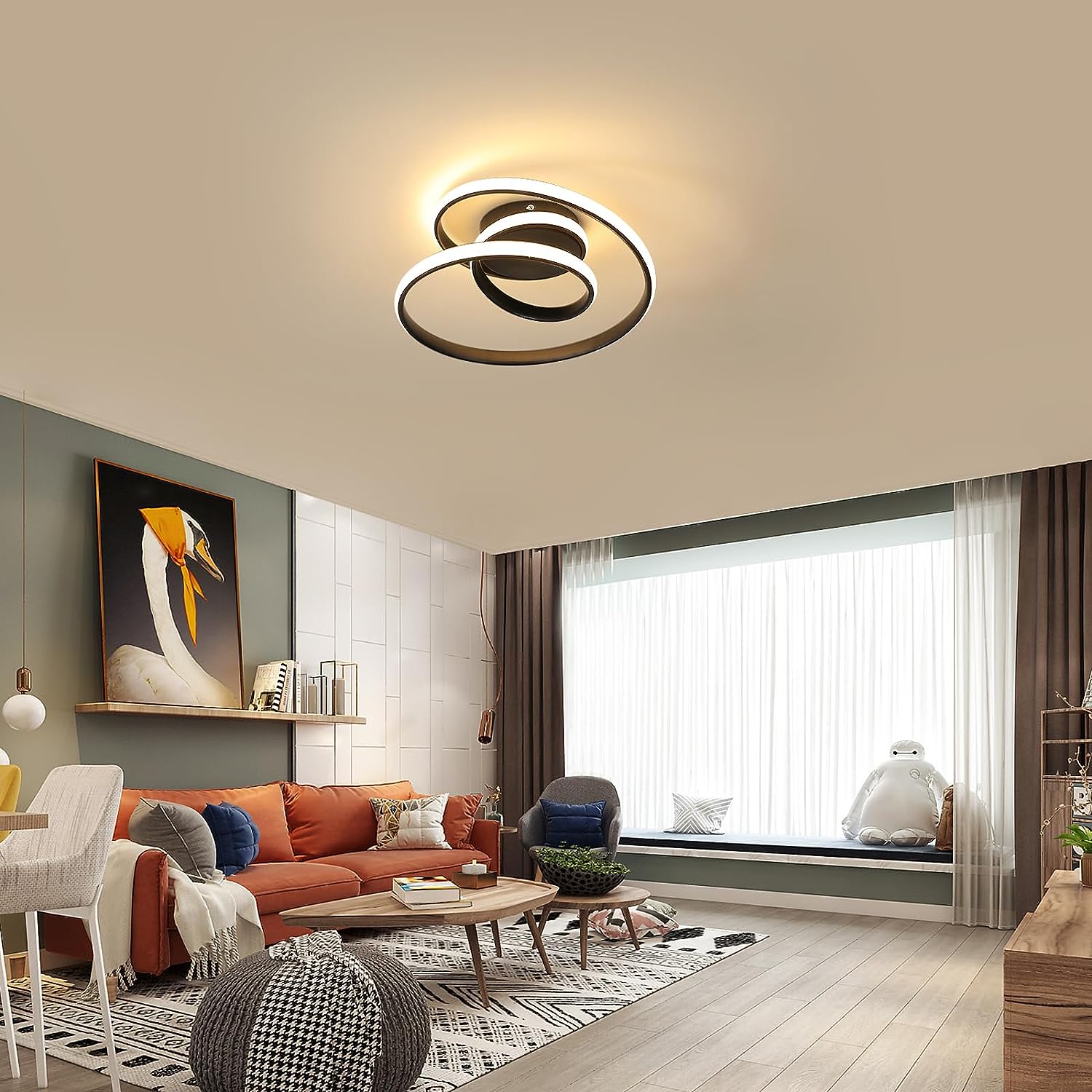 Ceiling Light - Black Aluminium Frame, Warm Light