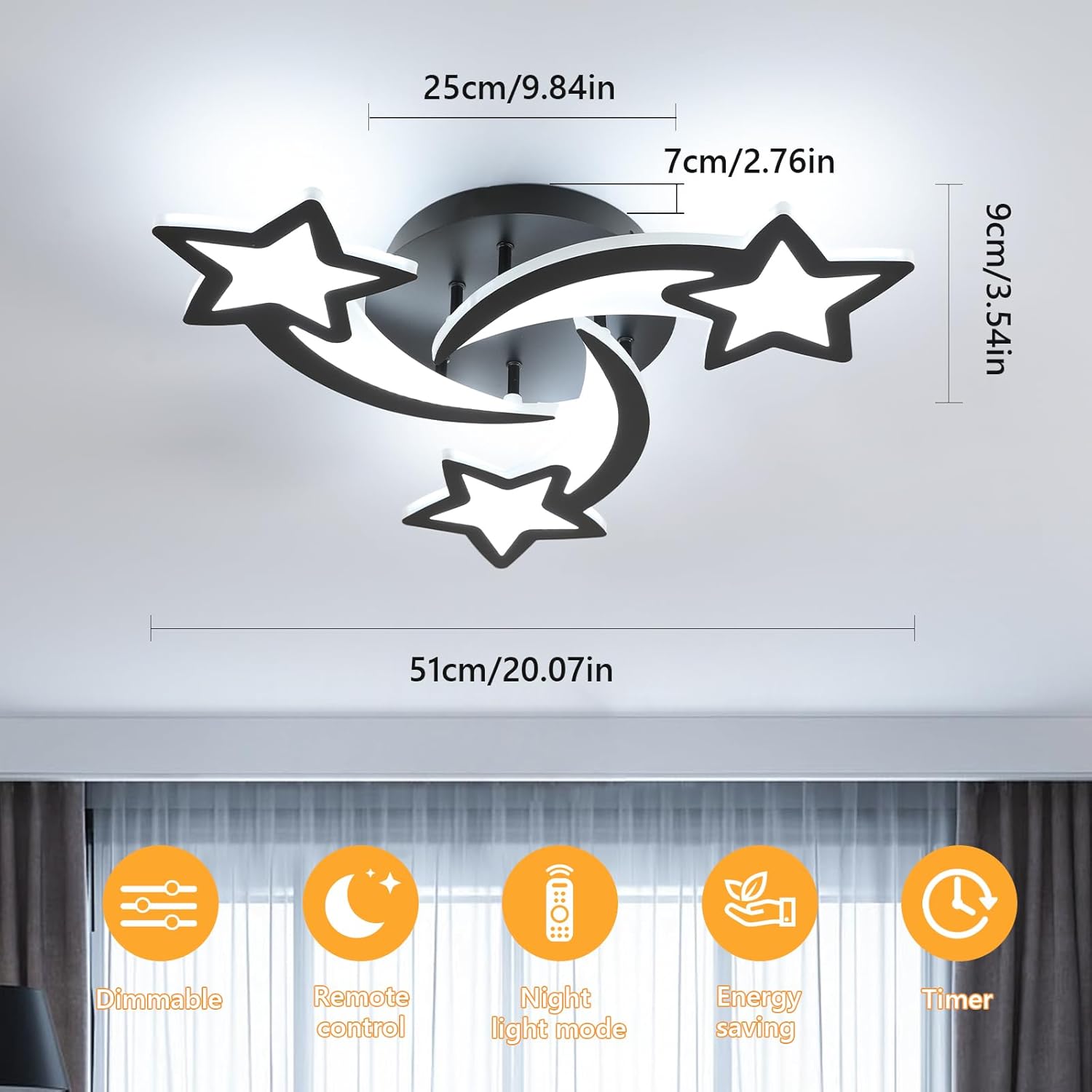 Ceiling Light - Black Acrylic Frame, Tunable and Dimmable