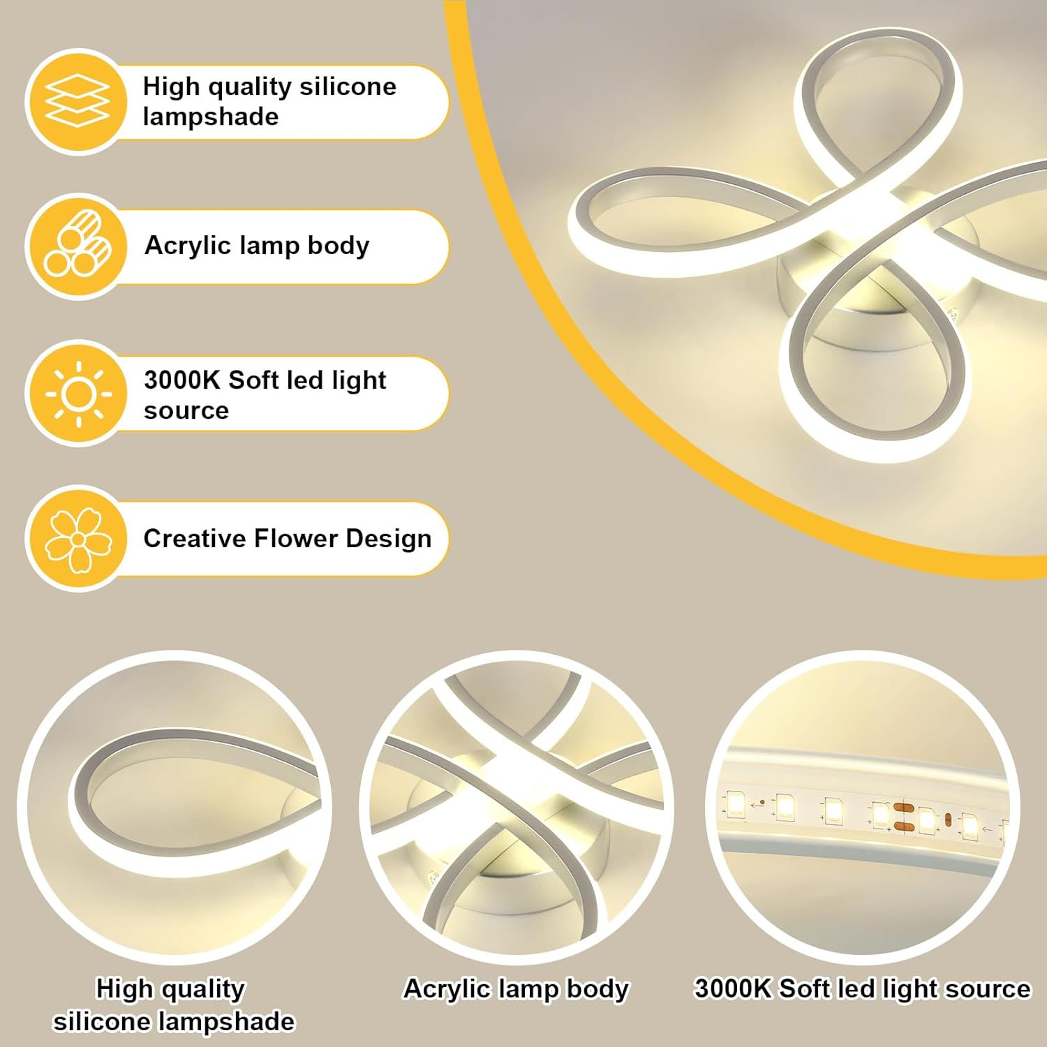Comely Plafonnier LED Moderne, 30W Lampe de Plafond, Luminaire Plafonnier LED pour Chambre salon, Salle à manger Cuisine, Lumière Neutre 4500K, Argent