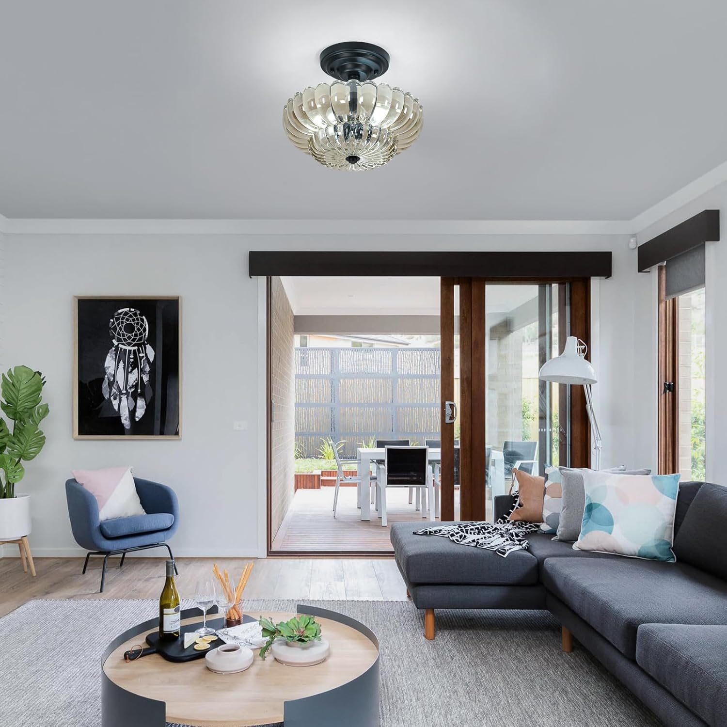 Ceiling Light - Black Glass Frame