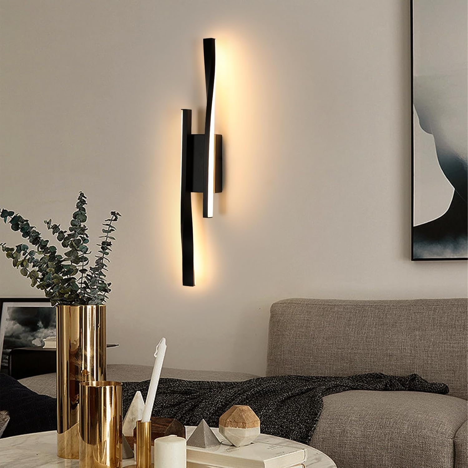 Comely Applique Murale Intérieur LED, 16W 2500LM Design Minimaliste Lampe Murale Moderne, Ligne Noire Applique Murale LED pour Chambre Salon Salle à Manger Couloir, Blanc chaud 3000K