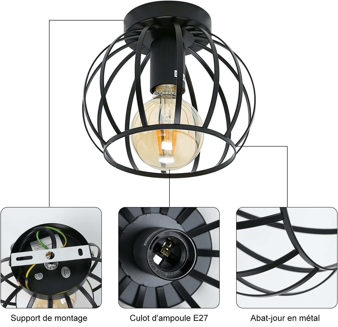 Ceiling Light - Black Metal Frame