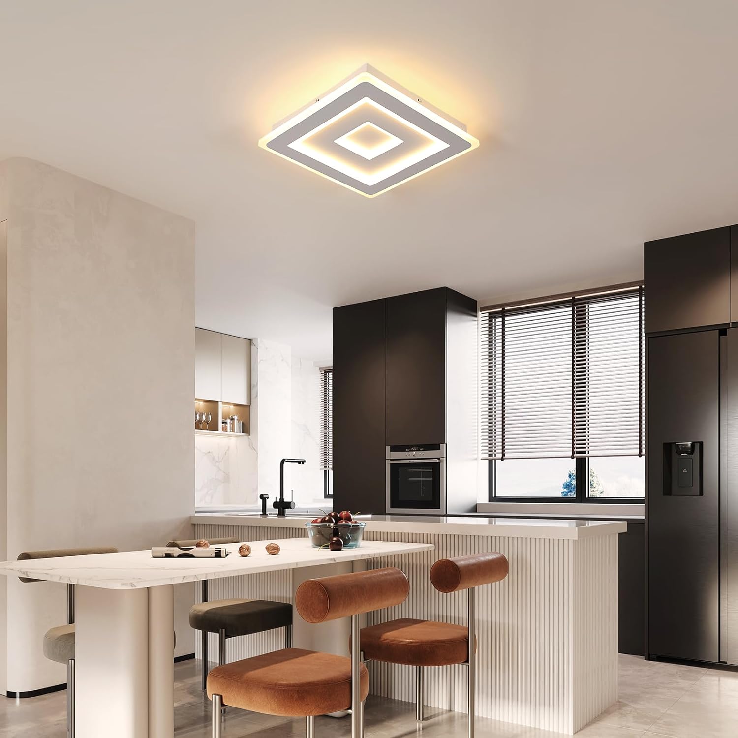 Ceiling Light - White Acrylic Frame, Warm Light