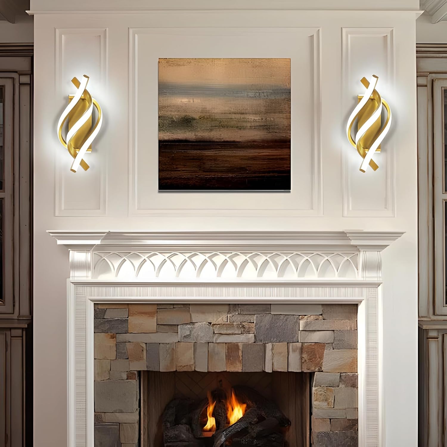 Applique - Telaio in alluminio oro, Luce bianca
