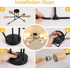 Ceiling Light - Black & Wood Metal Frame