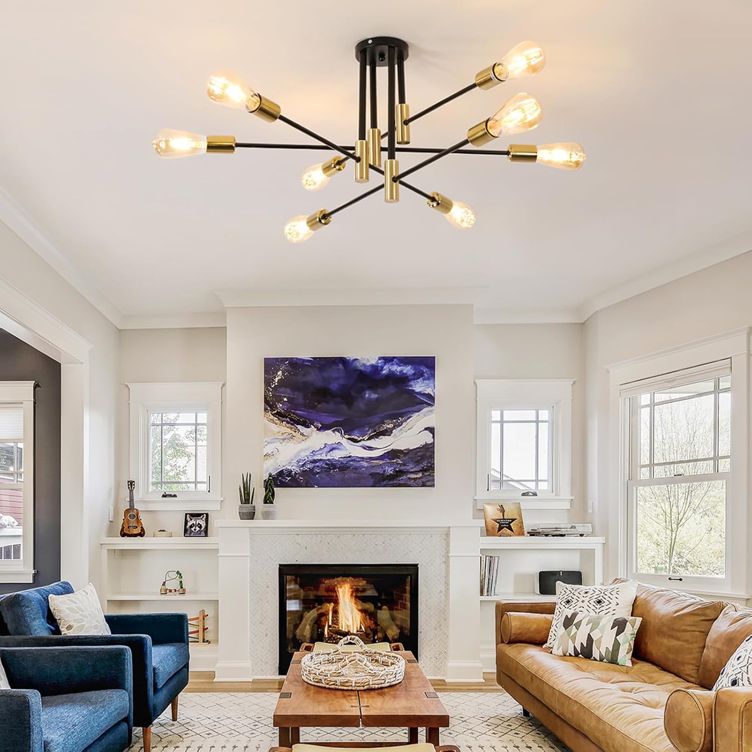 Ceiling Light - Black & Gold Metal Frame