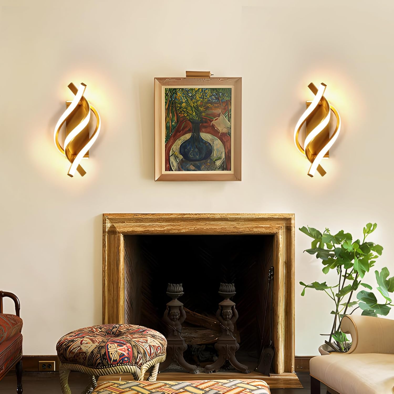 Lampada da Parete - Struttura in Alluminio Dorato, Luce Calda