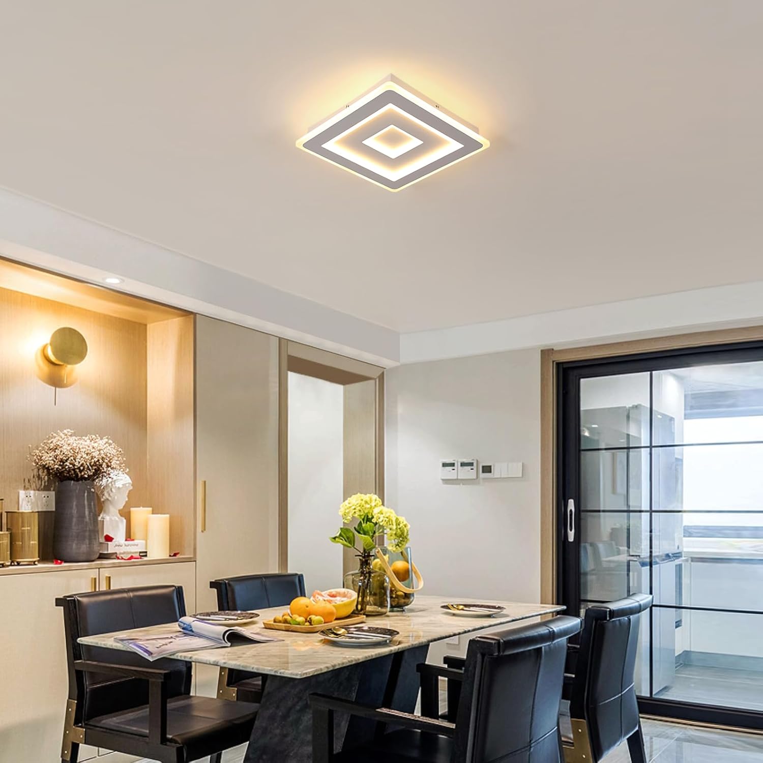 Ceiling Light - White Acrylic Frame, Warm Light