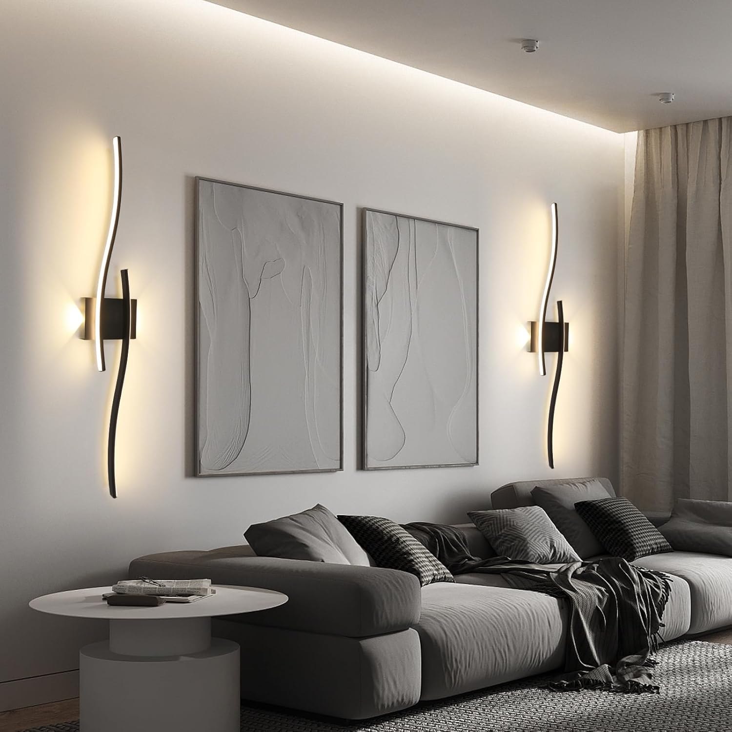 Applique - Telaio in alluminio nero, luce calda