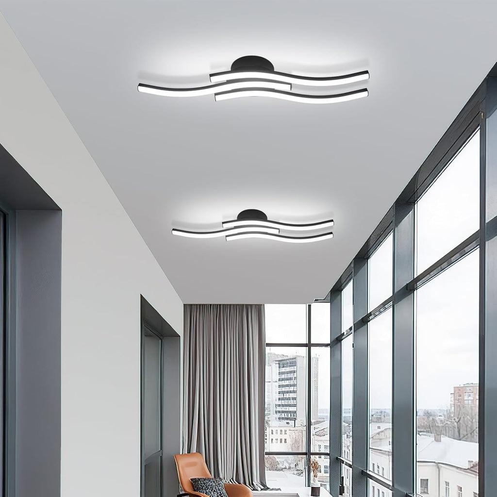 Comely Plafonnier LED, 3 Ondes Design 20W 2050LM Blanc Froid 6500K Lampe de Plafond Moderne, Noir Luminaire Plafonnier pour Salon, Chambre, Cuisine, Couloir, Noir