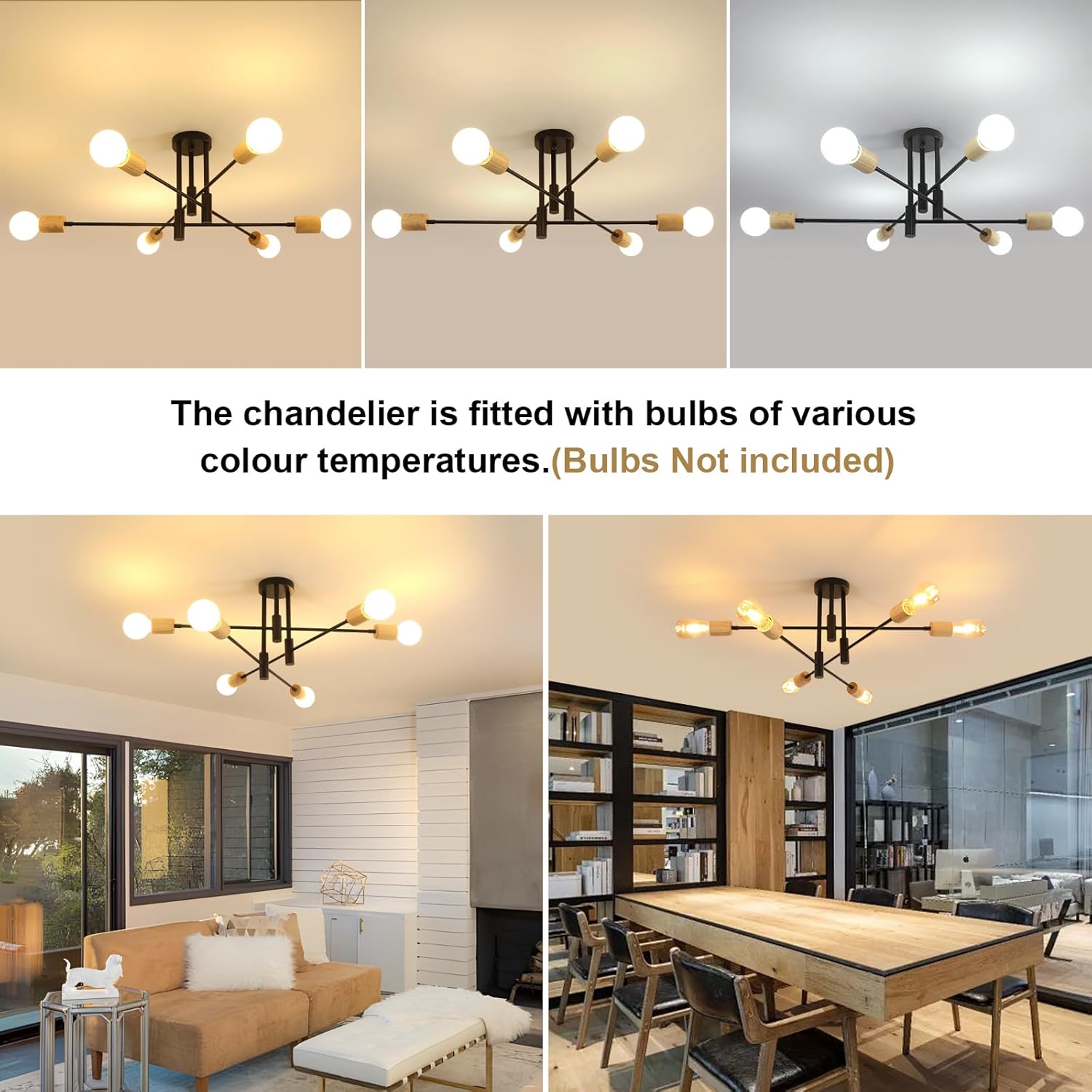Ceiling Light - Black & Wood Metal Frame