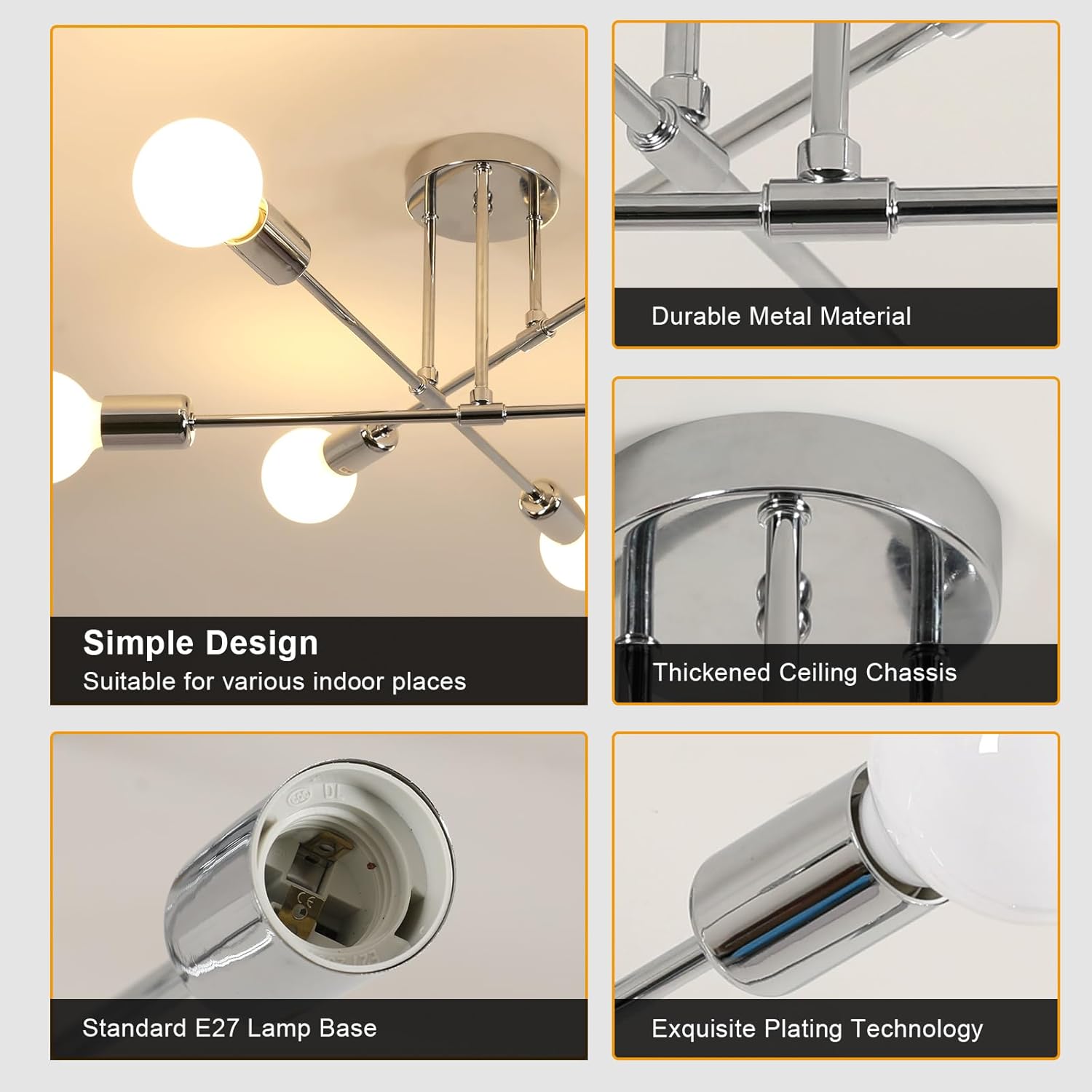 Ceiling Light - Chrome Metal Frame