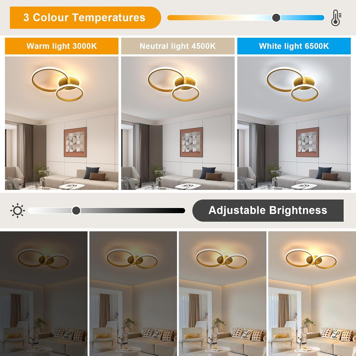 Ceiling Light - Gold Acrylic Frame, Tunable and Dimmable