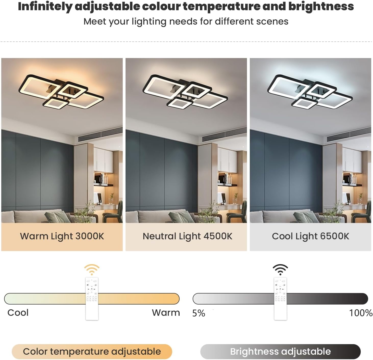 Ceiling Light - Black Acrylic Frame, Tunable and Dimmable