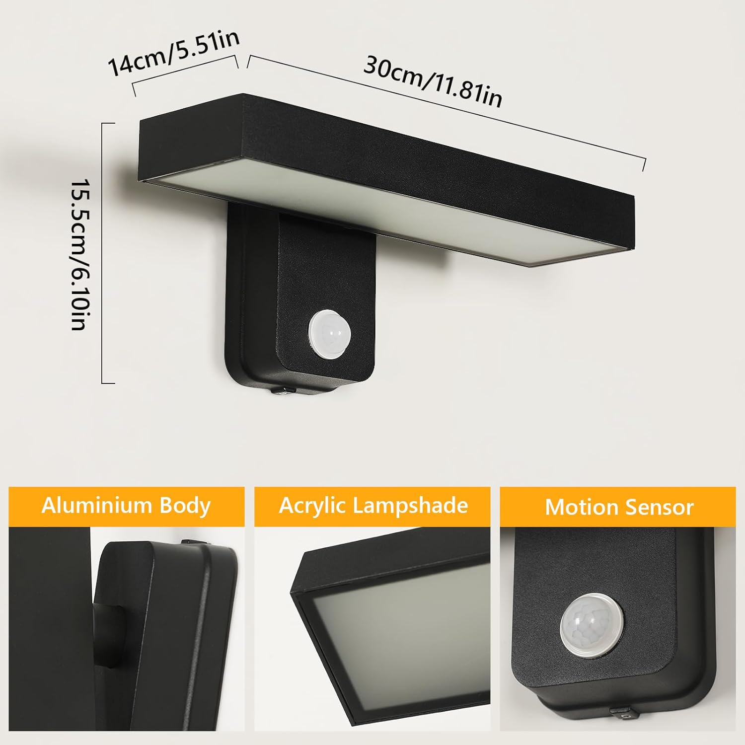 Wall Light - Black Aluminium Frame, Warm Light
