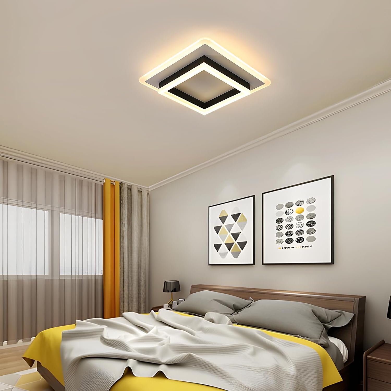 Ceiling Light - Black & White Acrylic Frame, Warm Light