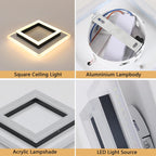 Ceiling Light - Black & White Acrylic Frame, Warm Light