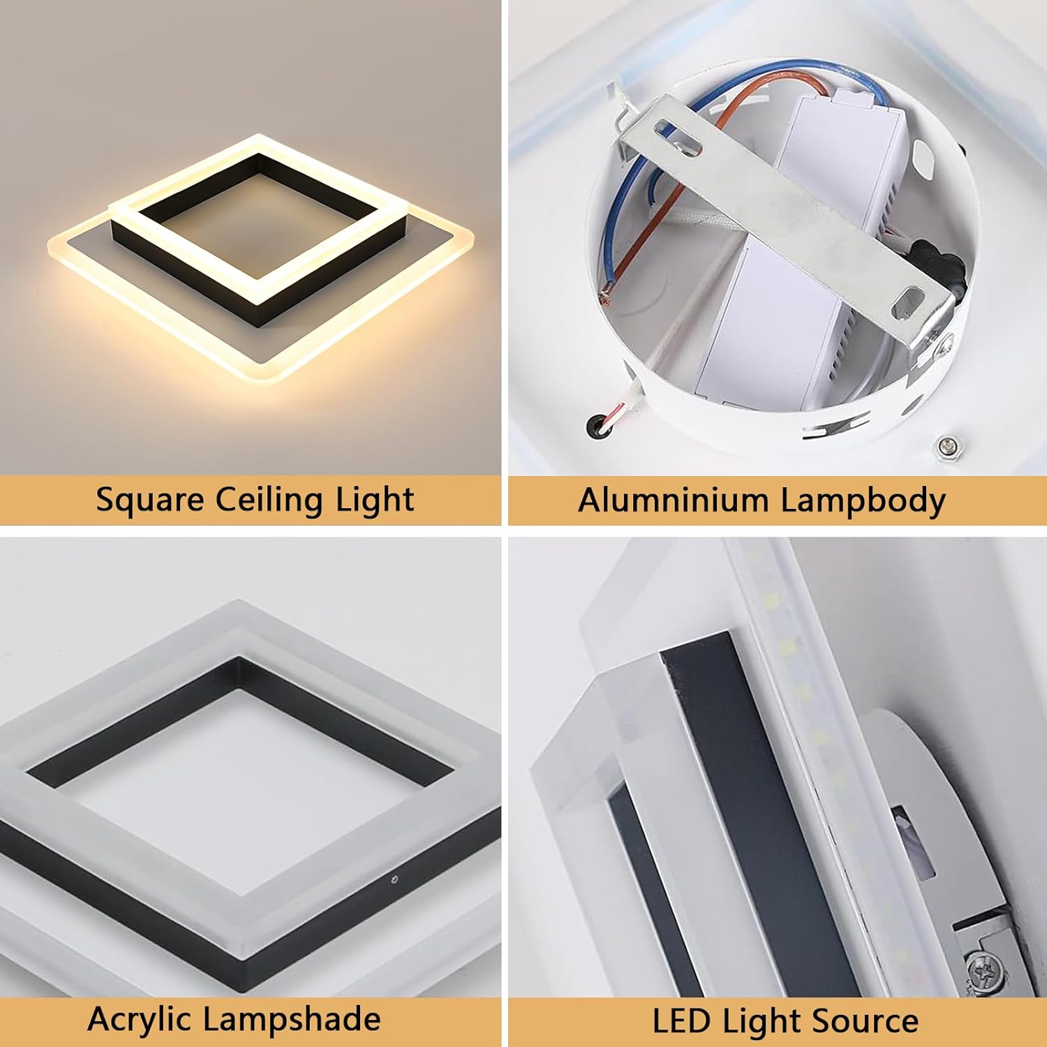 Ceiling Light - Black & White Acrylic Frame, Warm Light