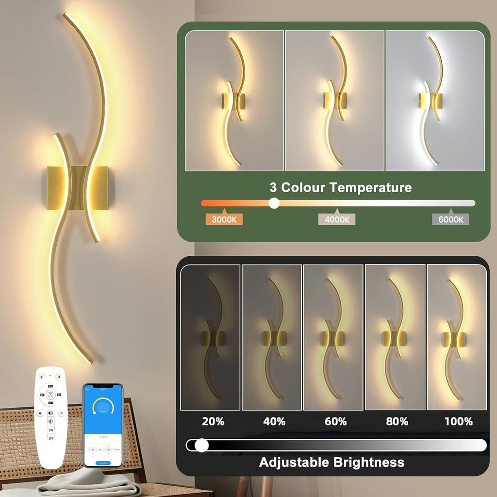 Wall Light - Gold Aluminium Frame, Tunable and Dimmable