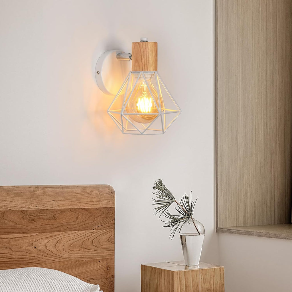 Comely Applique Murale Interieur Vintage, Réglable 180° Moderne Lampe Murale en Bois Métal, Rétro E27 Luminaire Applique Interieur pour Chambre Couloir Salon Cuisine, Blanc