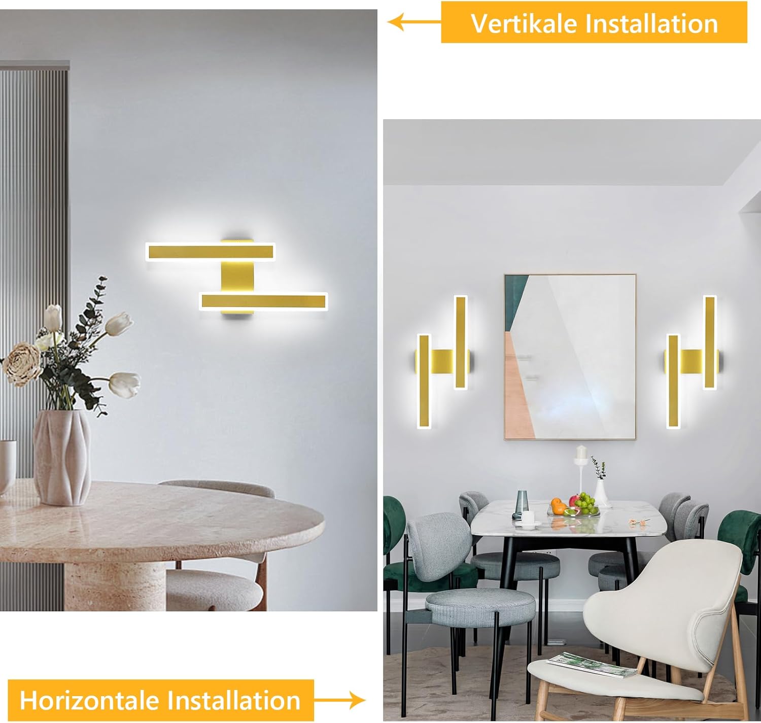 Applique - Cornice acrilica dorata, Luce bianca