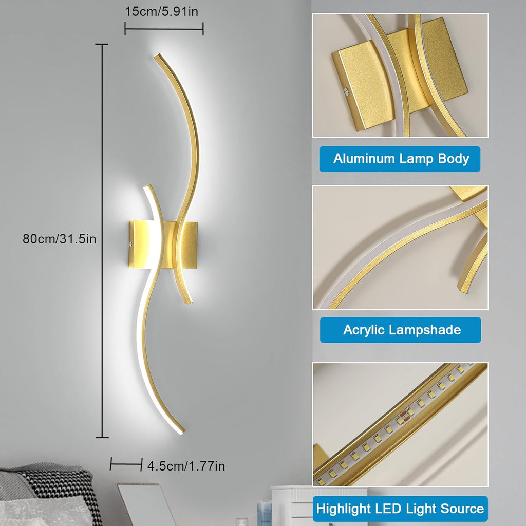 Wall Light - Gold Aluminium Frame, White Light