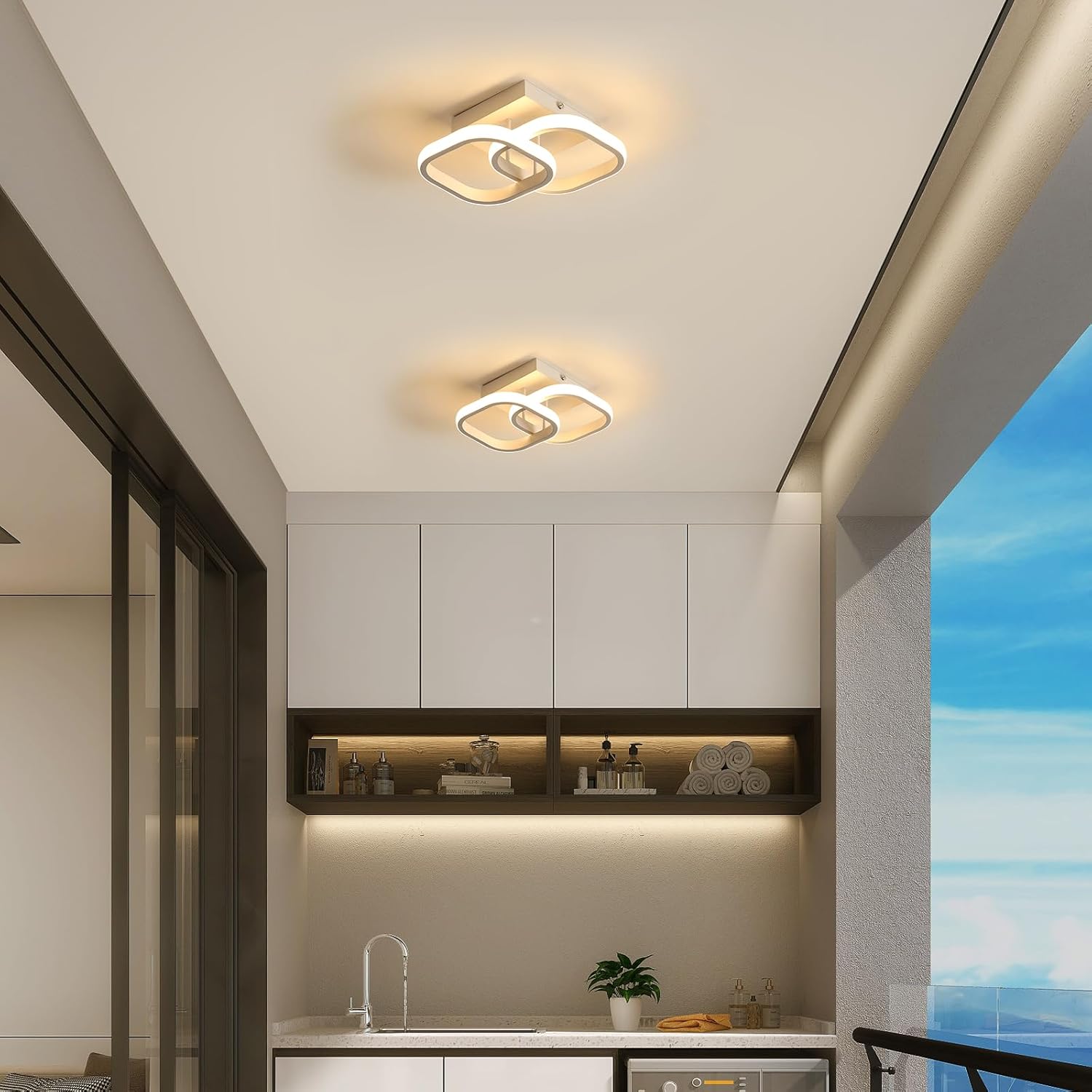 Ceiling Light - White Aluminium Frame, Warm Light