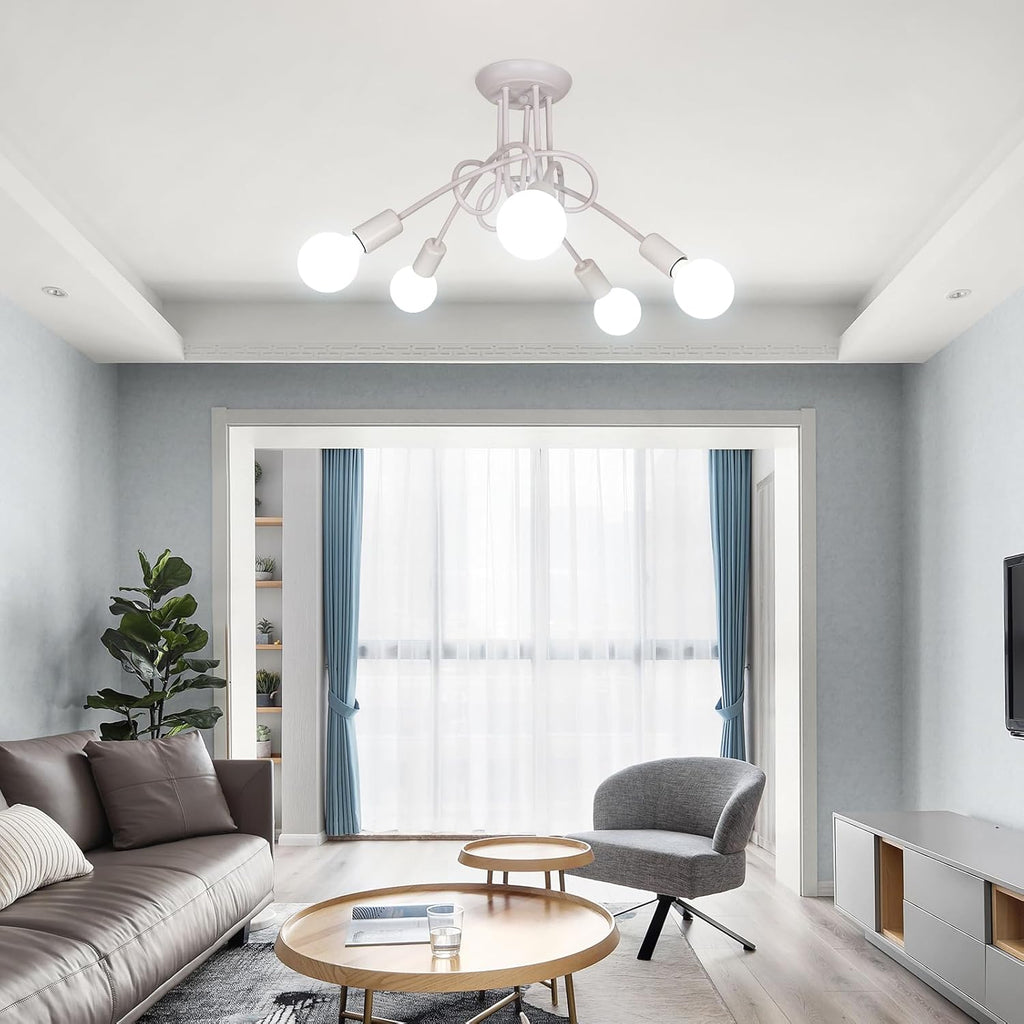 Industrial E27 Ceiling Light, 5-Light Metal Ceiling Lamp White, Creative Iron Chandelier for Bedroom Living Room Dining Room Hallway Kitchen, ?60cm (Bulb Not Included)
