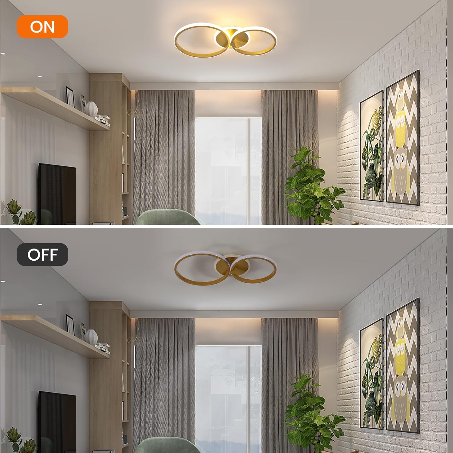 Ceiling Light - Gold Acrylic Frame, Warm Light