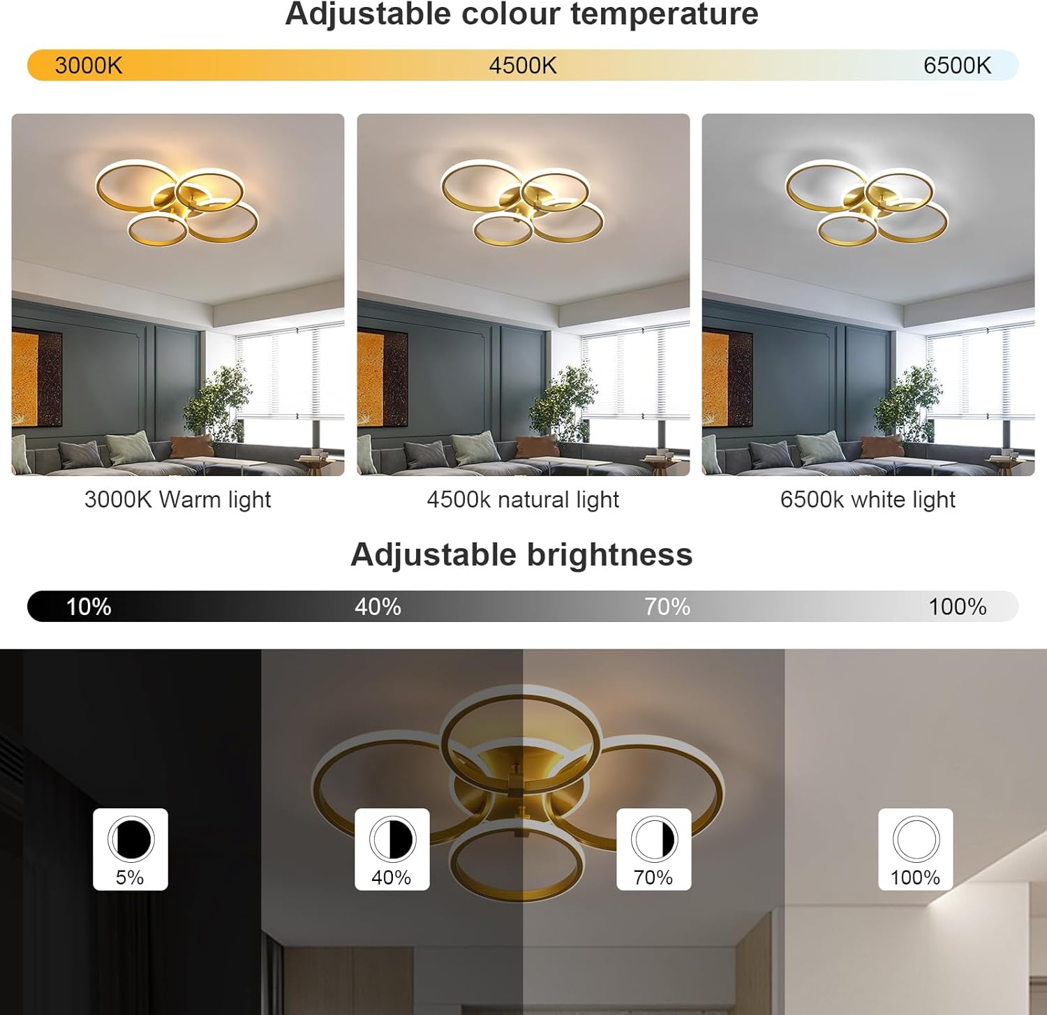 Ceiling Light - Gold Acrylic Frame, Tunable and Dimmable