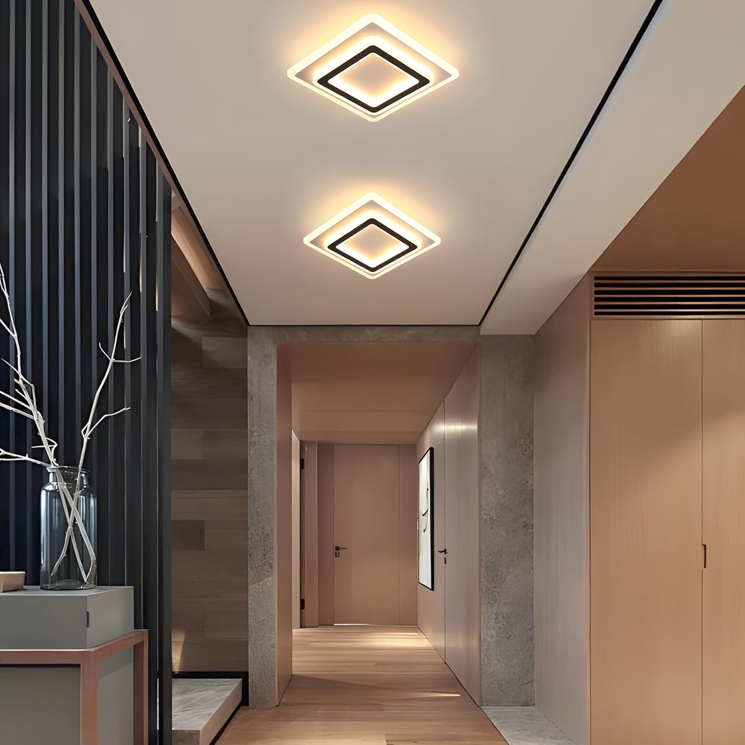 Ceiling Light - Black & White Acrylic Frame, Warm Light