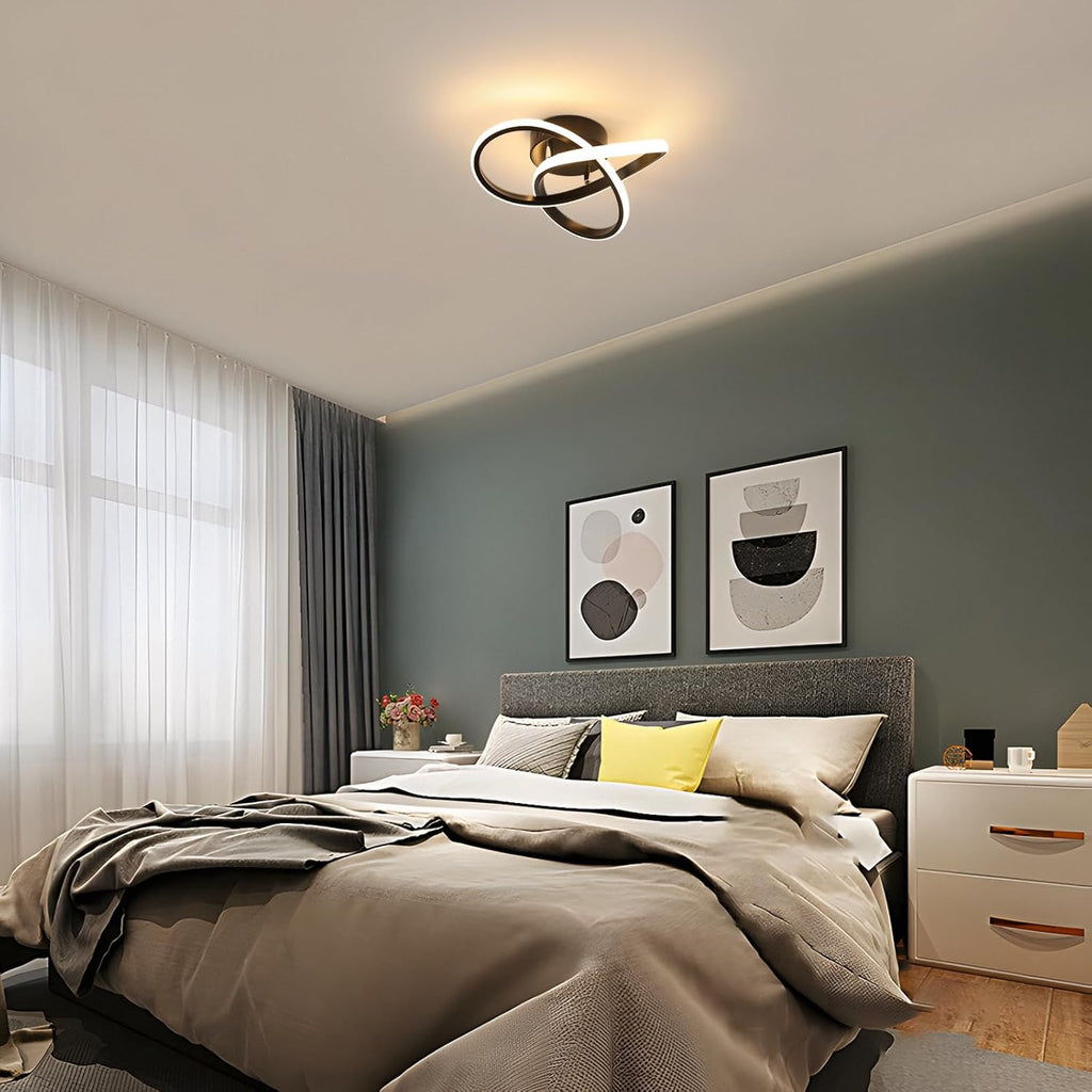 Comely Plafonnier LED Moderne, Luminaire Plafonnier Noir 30W 1800LM, Lampe de Plafond en Forme de Fleur pour Chambre à Coucher, Couloir, Cuisine, Salle de Bain, Lumière Chaude 3000K Dia 30cm
