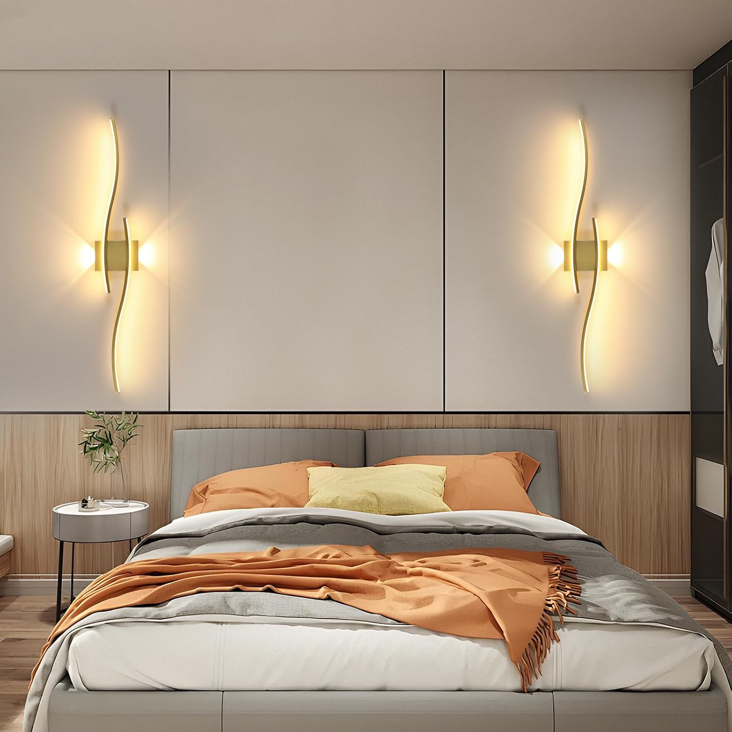 Lampada da Parete - Struttura in Alluminio Dorato, Luce Calda