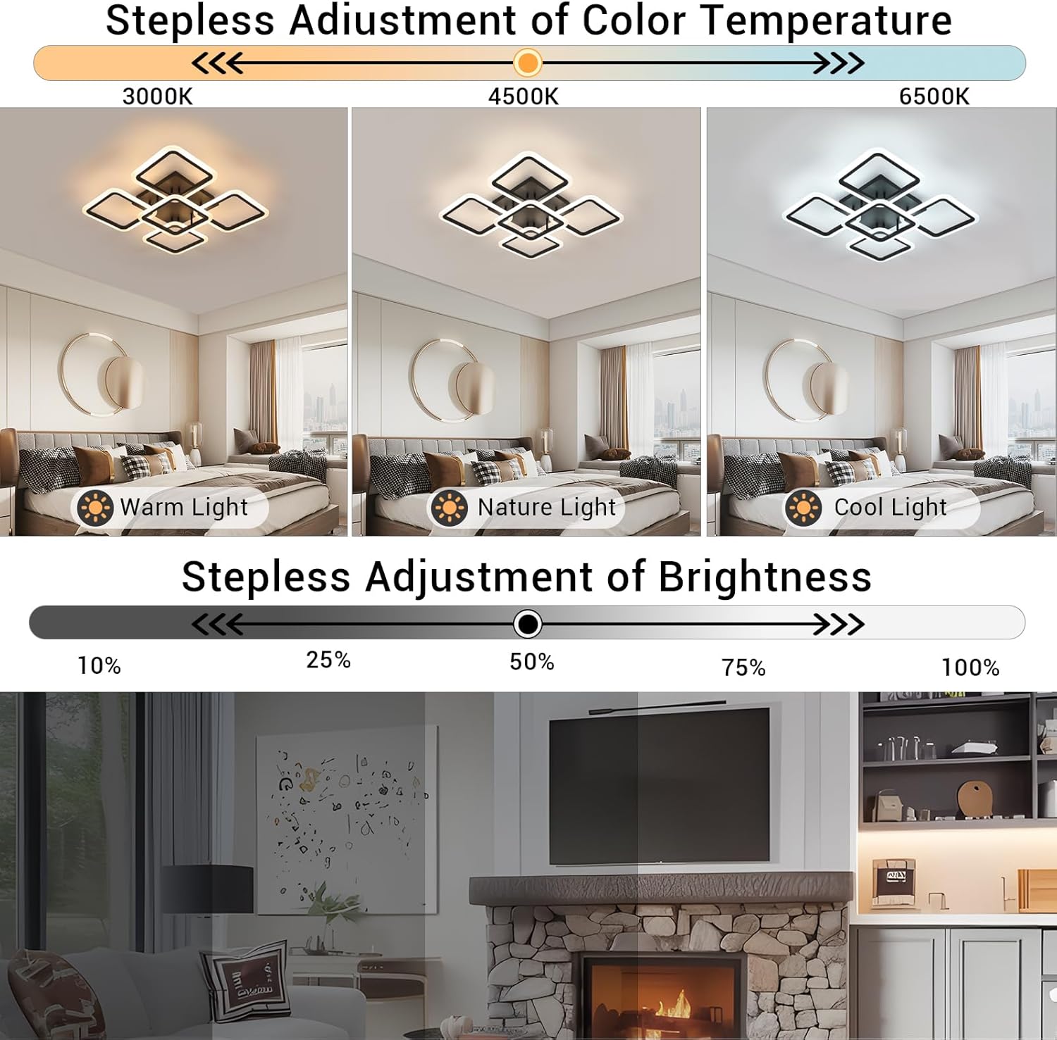 Ceiling Light - Black Acrylic Frame, Tunable and Dimmable