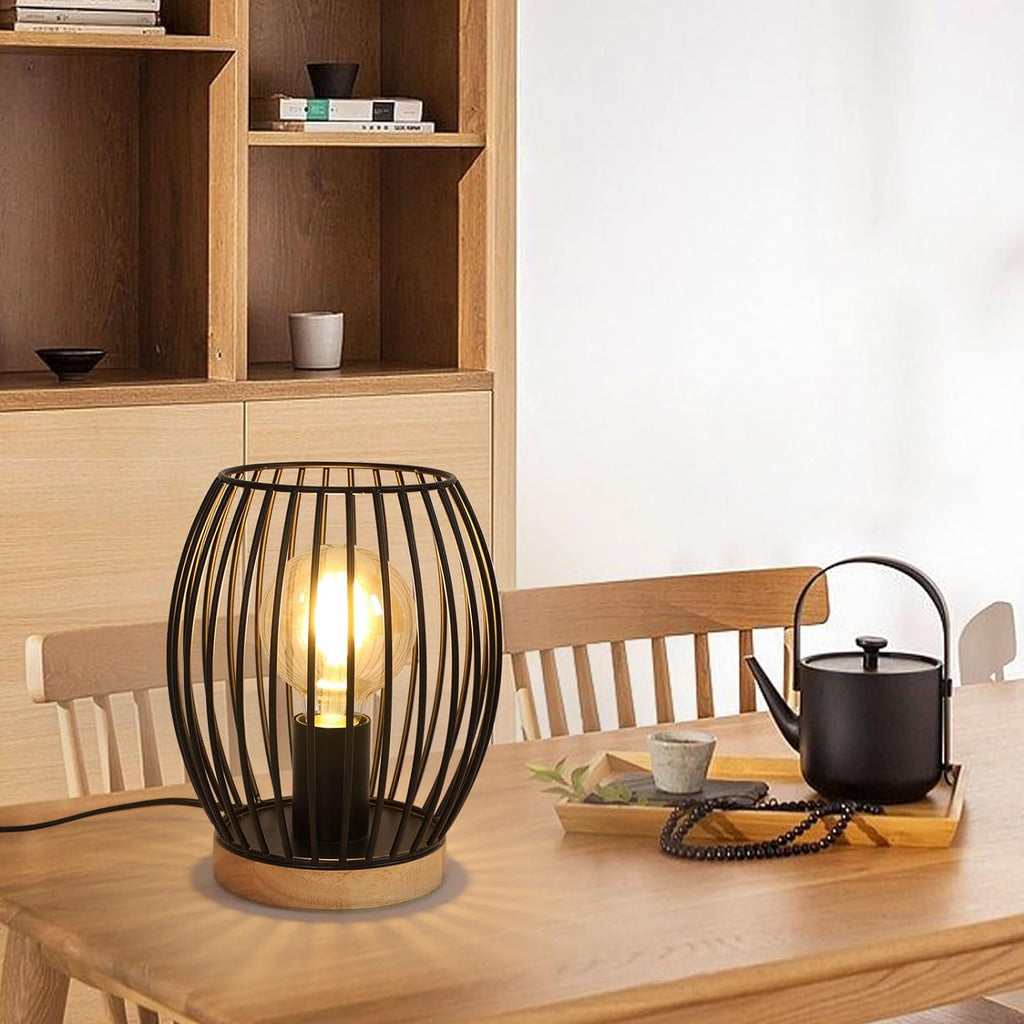 Comely Lampe de Bureau Rétro, Noir Lampe de Chevet pour Ampoule E27, Avec Prise et Interrupteur pour Chambre Salon Bureau Café Bar (Sans Ampoule)