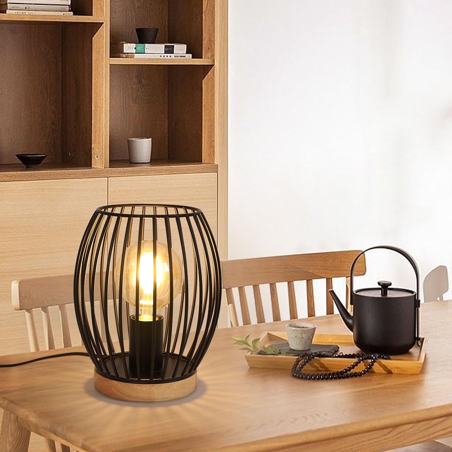 Comely Lampe de Bureau Rétro, Noir Lampe de Chevet pour Ampoule E27, Avec Prise et Interrupteur pour Chambre Salon Bureau Café Bar (Sans Ampoule)