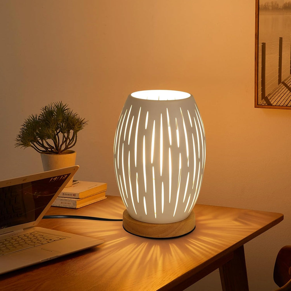 Comely Lampe de Table de Chevet pour Salon de Chambre, Blanc Base de Cage Métal Moderne en Bois E27 Petite Lumière Décorative Latérale d'intérieur (Ampoule Non Incluse) (Classe énergétique E
