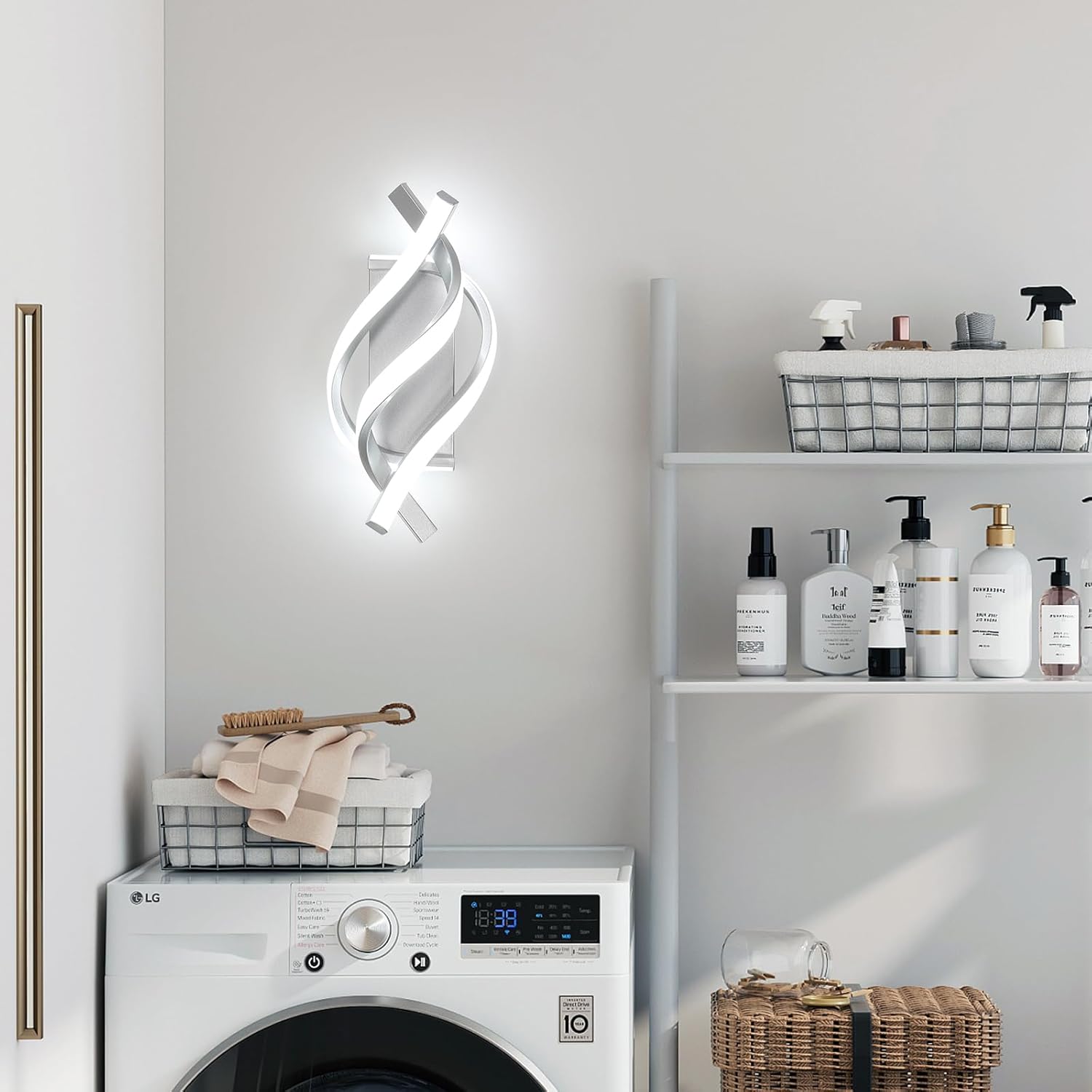 Applique - Telaio in Alluminio Argento, Luce Bianca