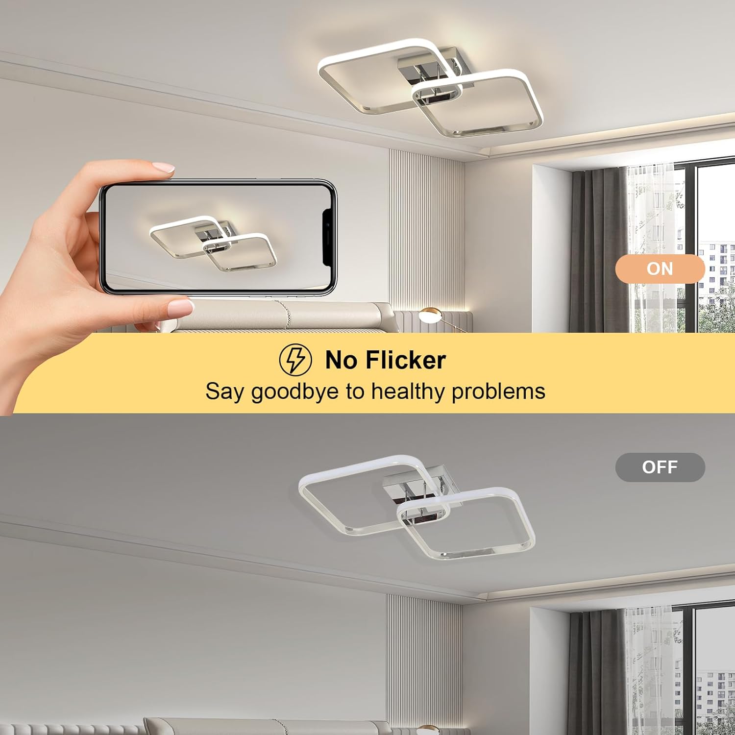 Ceiling Light - Chrome Aluminium Frame, Natural Light