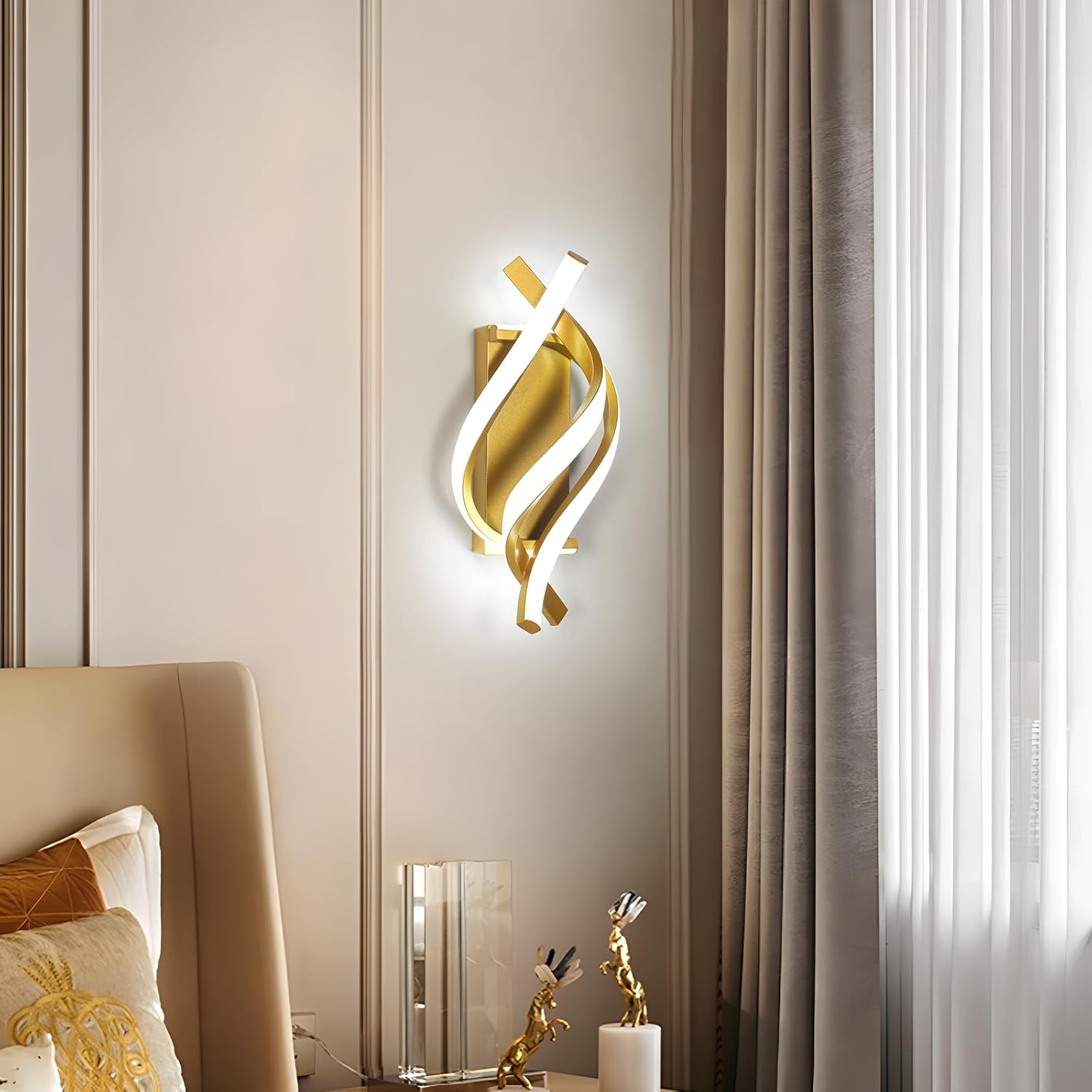 Applique - Telaio in alluminio oro, Luce bianca