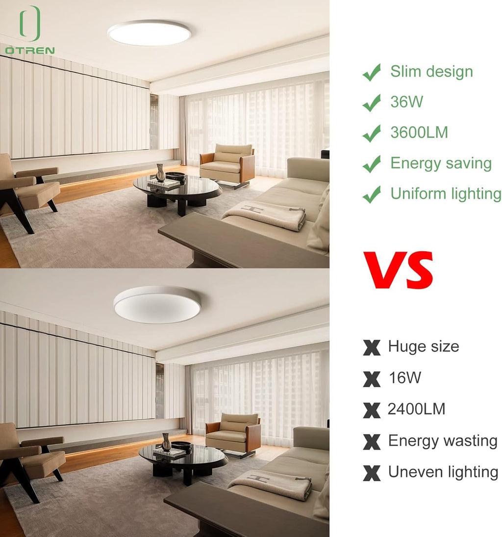 Ceiling Light - White Plastic Frame, Warm Light