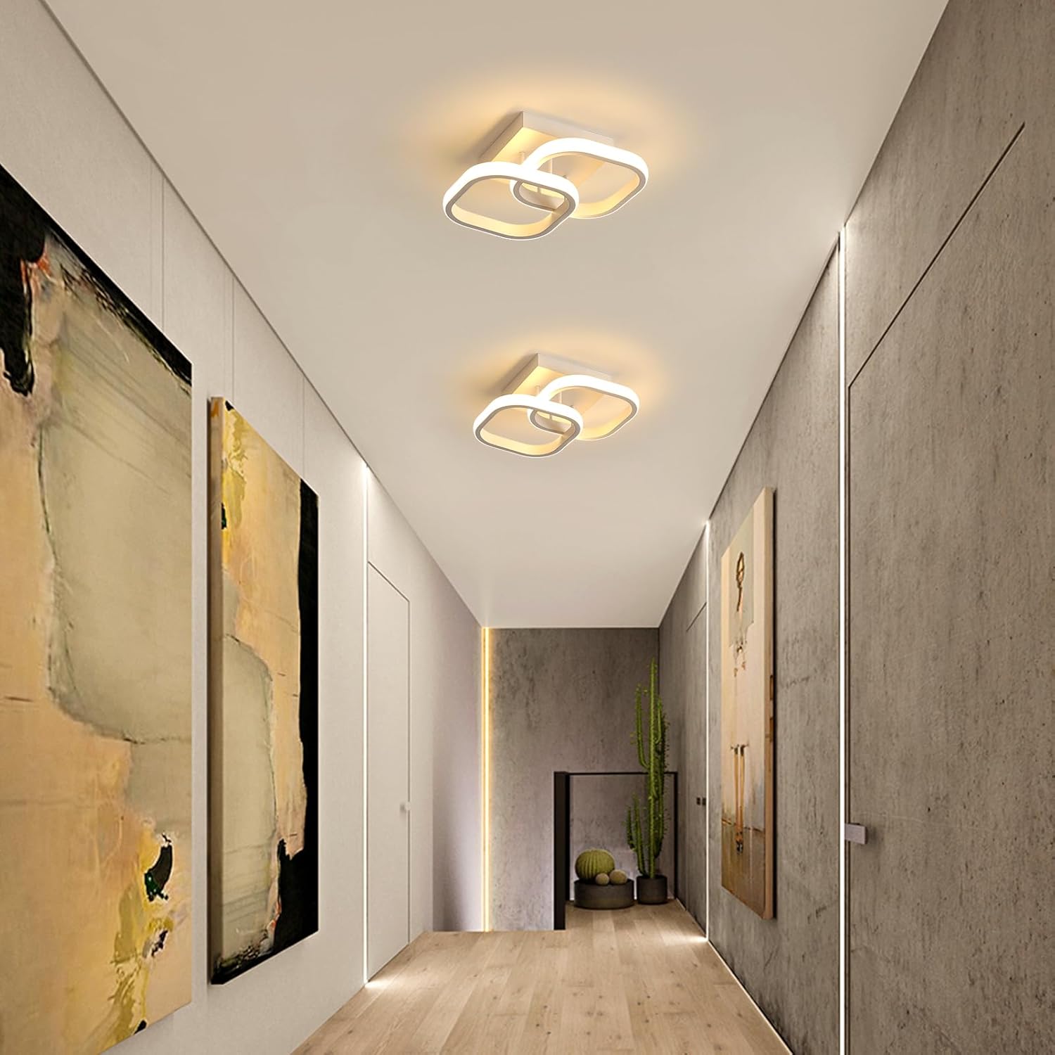 Comely Lot de 2 Plafonniers LED Modernes, 24W 2700LM Petit Plafonnier LED Carré Luminaires Intérieur pour Chambre Salon Allée Couloir Balcon, Lumière Chaude 3000K, Blanc 24cm