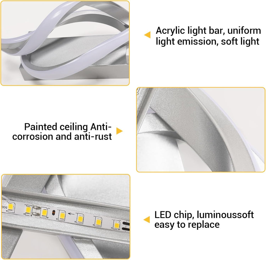 Applique - Telaio in alluminio color argento, luce calda