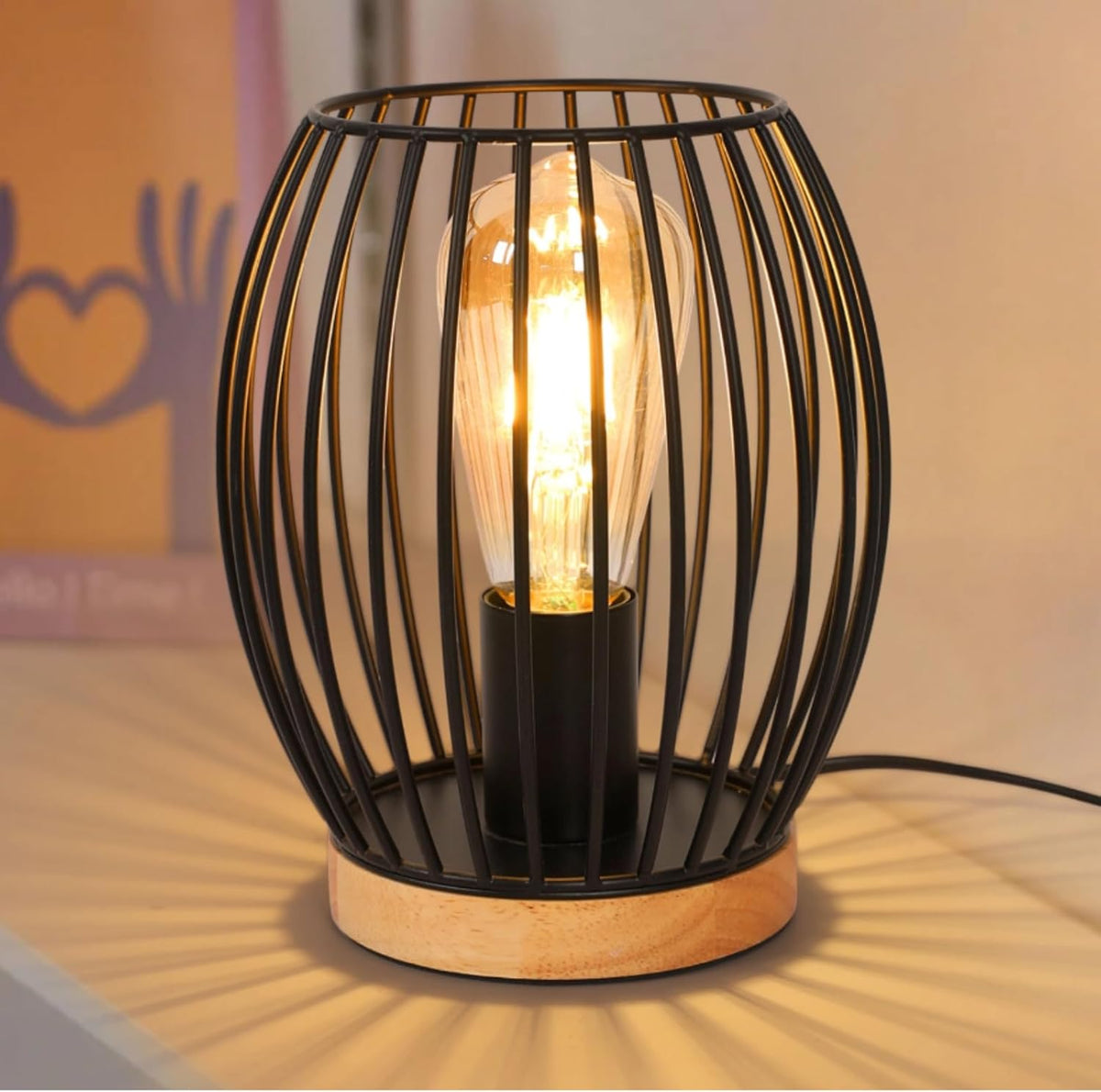 Comely Tischlampe, Nachttischlampe Schreibtischlampen f¨¹r Schlafzimmer Wohnzimmer, schwarzer Retro Industrie Metallk?figlampe [Energieklasse E]